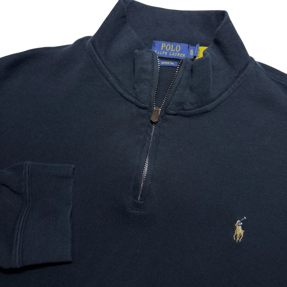 Polo Ralph Lauren Estate Rib XL Quarter Zip Pullover Black Men Pony Logo
